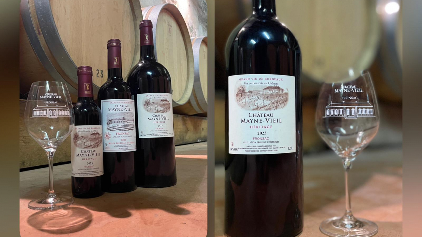 Magnums Château Mayne-Vieil Héritage 2023 présentés dans le chai